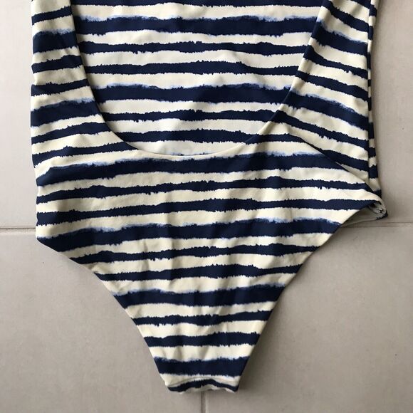 Tori Praver One Piece Swimsuit Striped Indigo Macrame Swimwear - Picture 8 of 8